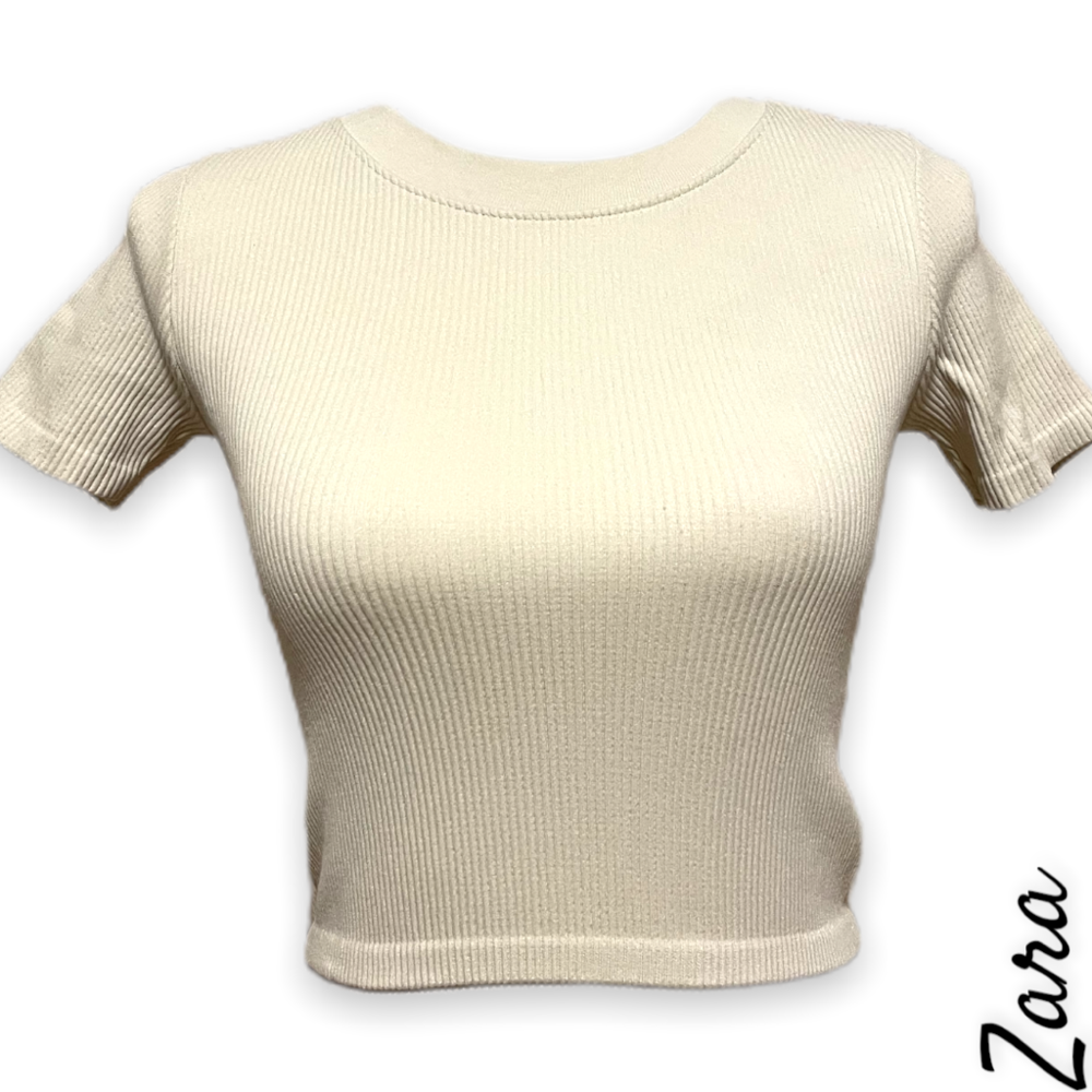 🍨Zara Cream Ribbed Knit Top🍨